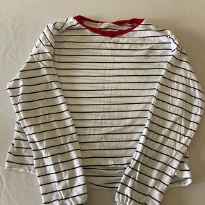 White striped long sleeve cropped top